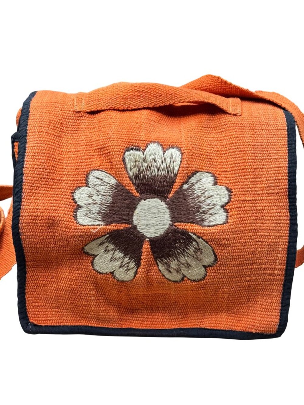 Vintage Boho Handwoven Orange Floral Flower Shoulder Crossbody Bag Embroidered